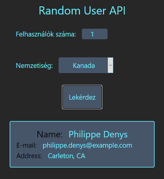 Random user API applikáció